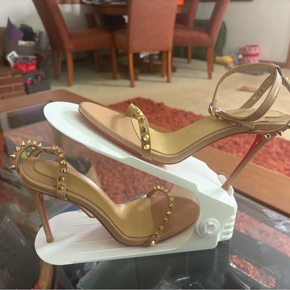 Christian Louboutin leather heels with spike trim - beige - size 38